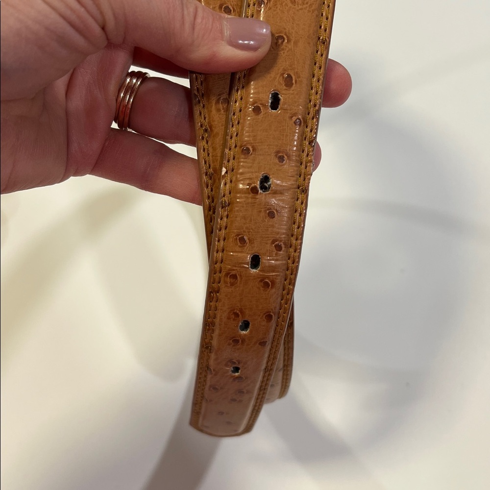 Ostrich Tan Leather Belt - genuine leather, 44 - Picture 6 of 7